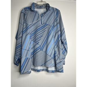 Lands End Fleece Pullover 1/4 Zip Sweater Plus Size 2XL Blue Stripes